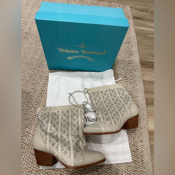Vivienne Westwood Shoes - Vivienne Westwood Cream Perforated Leather Ankle Booties. NEW WITH BOX